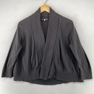 EILEEN FISHER Cardigan M Organic Cotton Shawl Open Front 3/4 Sleeve Gray